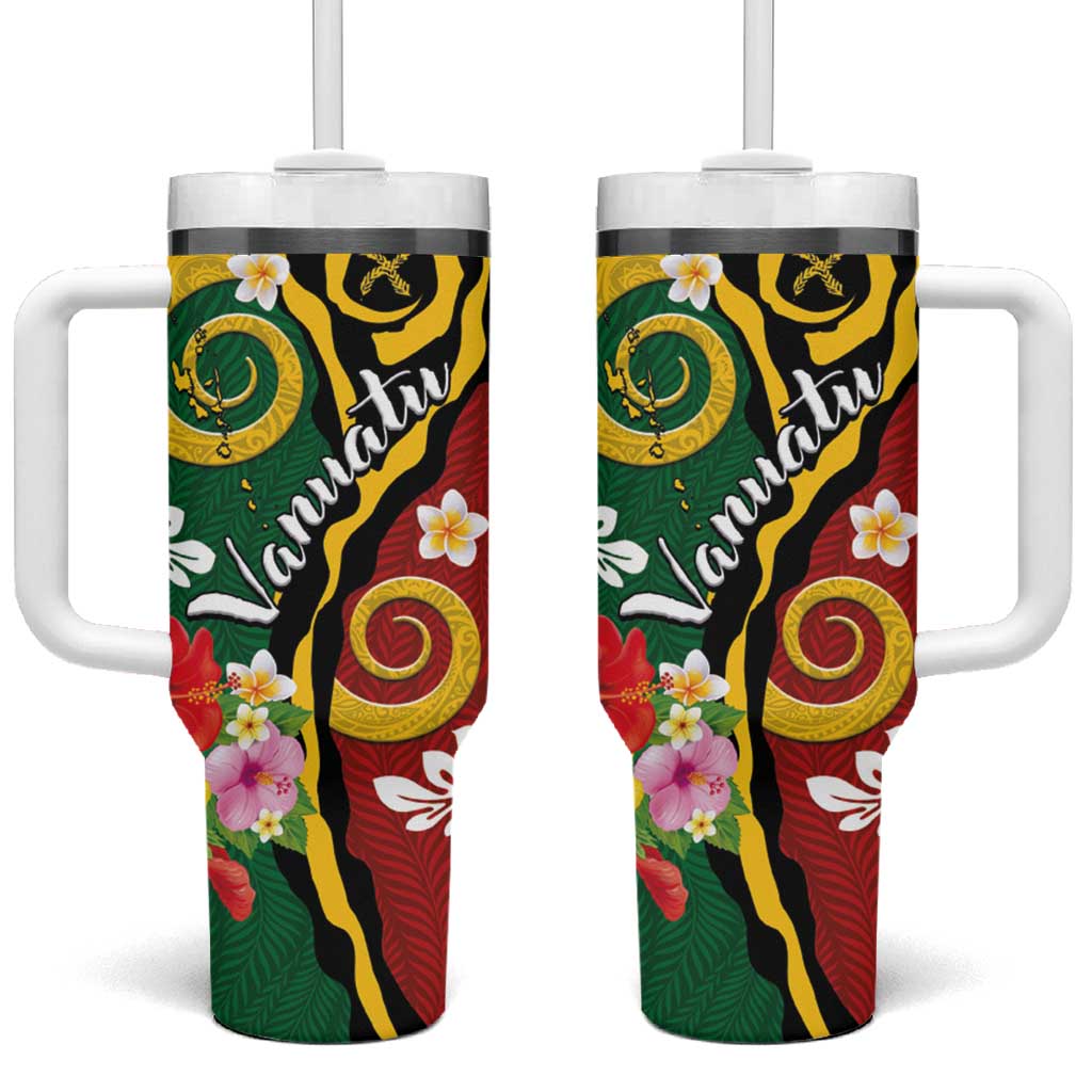 Melanesian Vanuatu Tribal Boar Tusk Tumbler With Handle Tropical Plants and Namele Motifs LT03 One Size: 40 oz Green - Polynesian Pride