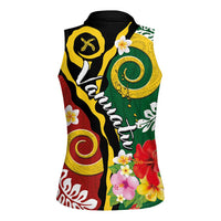 Melanesian Vanuatu Tribal Boar Tusk Women Sleeveless Polo Shirt Tropical Plants and Namele Motifs LT03 - Polynesian Pride