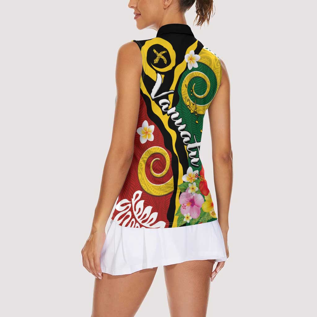 Melanesian Vanuatu Tribal Boar Tusk Women Sleeveless Polo Shirt Tropical Plants and Namele Motifs LT03 - Polynesian Pride