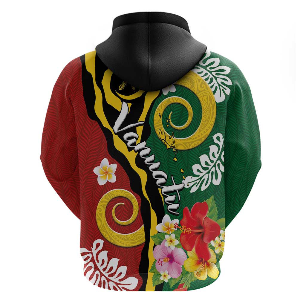 Melanesian Vanuatu Tribal Boar Tusk Zip Hoodie Tropical Plants and Namele Motifs LT03 - Polynesian Pride