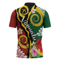 Melanesian Vanuatu Tribal Boar Tusk Zipper Polo Shirt Tropical Plants and Namele Motifs LT03 - Polynesian Pride