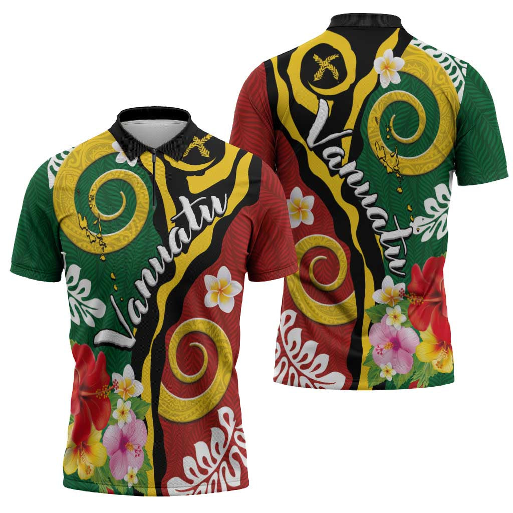 Melanesian Vanuatu Tribal Boar Tusk Zipper Polo Shirt Tropical Plants and Namele Motifs LT03 - Polynesian Pride