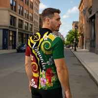 Melanesian Vanuatu Tribal Boar Tusk Zipper Polo Shirt Tropical Plants and Namele Motifs LT03 - Polynesian Pride