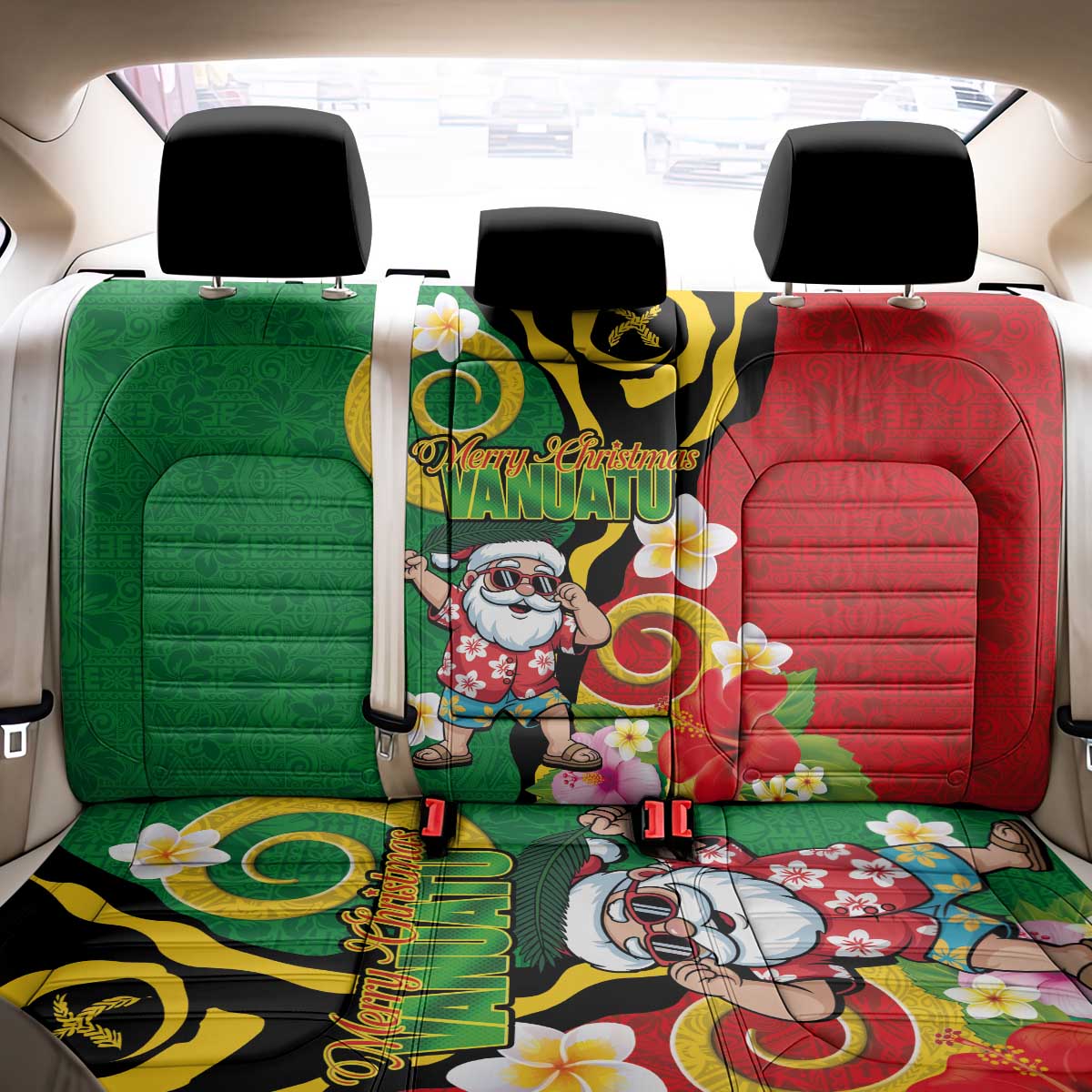 Vanuatu Christmas Back Car Seat Cover Funny Santa with Namele and Boar Tusk Tribal LT03 - Polynesian Pride