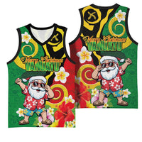 Vanuatu Christmas Basketball Jersey Funny Santa with Namele and Boar Tusk Tribal LT03 - Polynesian Pride