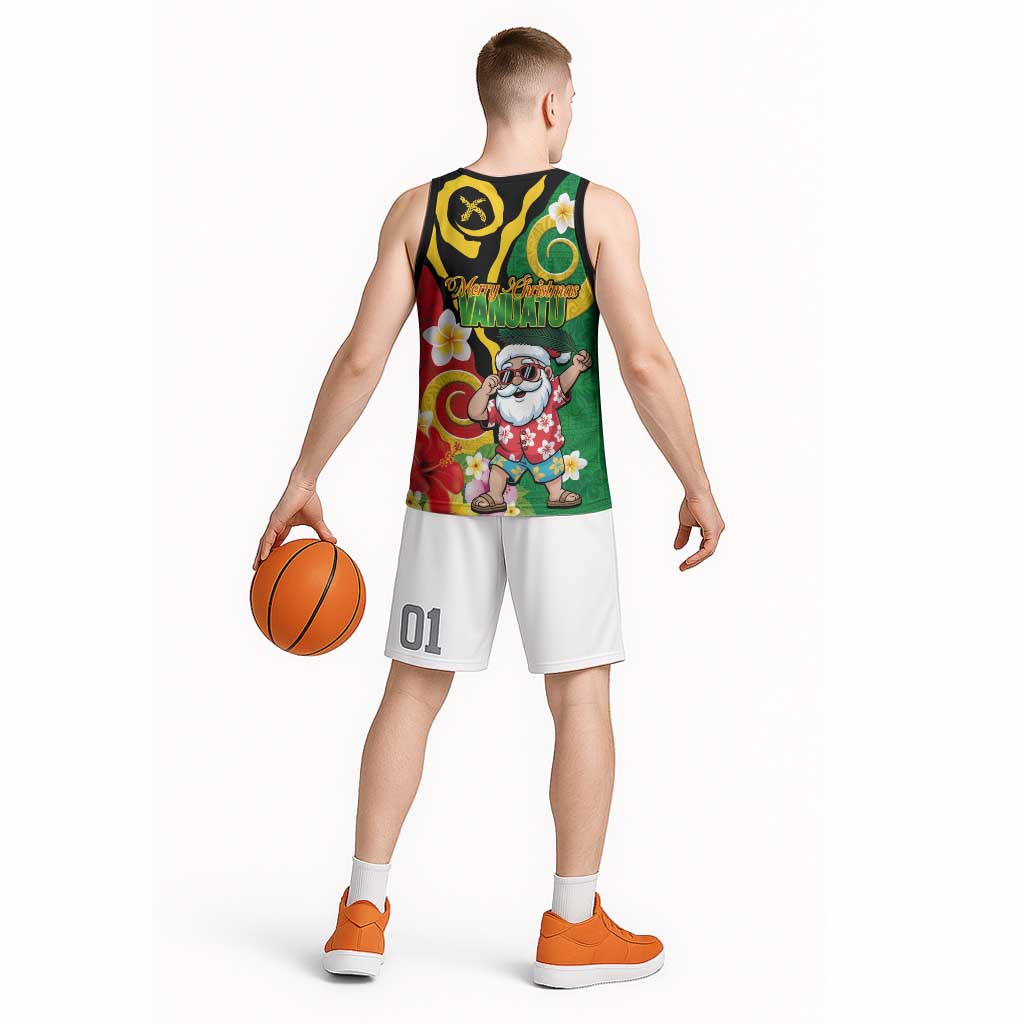 Vanuatu Christmas Basketball Jersey Funny Santa with Namele and Boar Tusk Tribal LT03 - Polynesian Pride