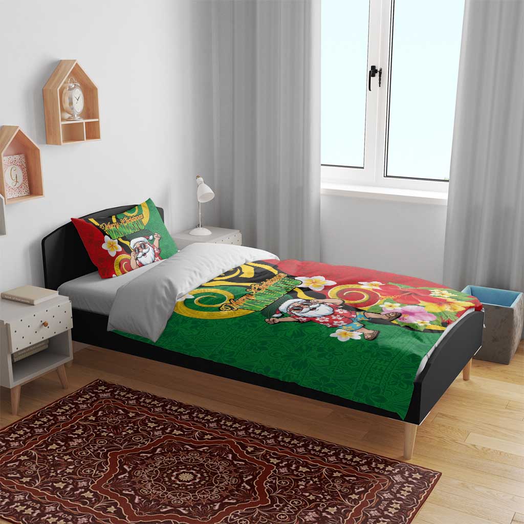 Vanuatu Christmas Bedding Set Funny Santa with Namele and Boar Tusk Tribal - Polynesian Pride