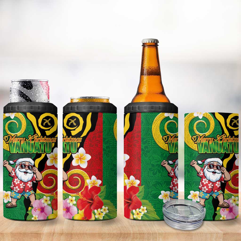 Vanuatu Christmas 4 in 1 Can Cooler Tumbler Funny Santa with Namele and Boar Tusk Tribal LT03 - Polynesian Pride