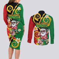 Vanuatu Christmas Couples Matching Long Sleeve Bodycon Dress and Long Sleeve Button Shirt Funny Santa with Namele and Boar Tusk Tribal LT03 - Polynesian Pride
