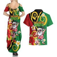Vanuatu Christmas Couples Matching Summer Maxi Dress and Hawaiian Shirt Funny Santa with Namele and Boar Tusk Tribal LT03 - Polynesian Pride