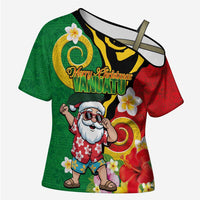 Vanuatu Christmas Cross Shoulder Shirt Funny Santa with Namele and Boar Tusk Tribal LT03 Female Green - Polynesian Pride