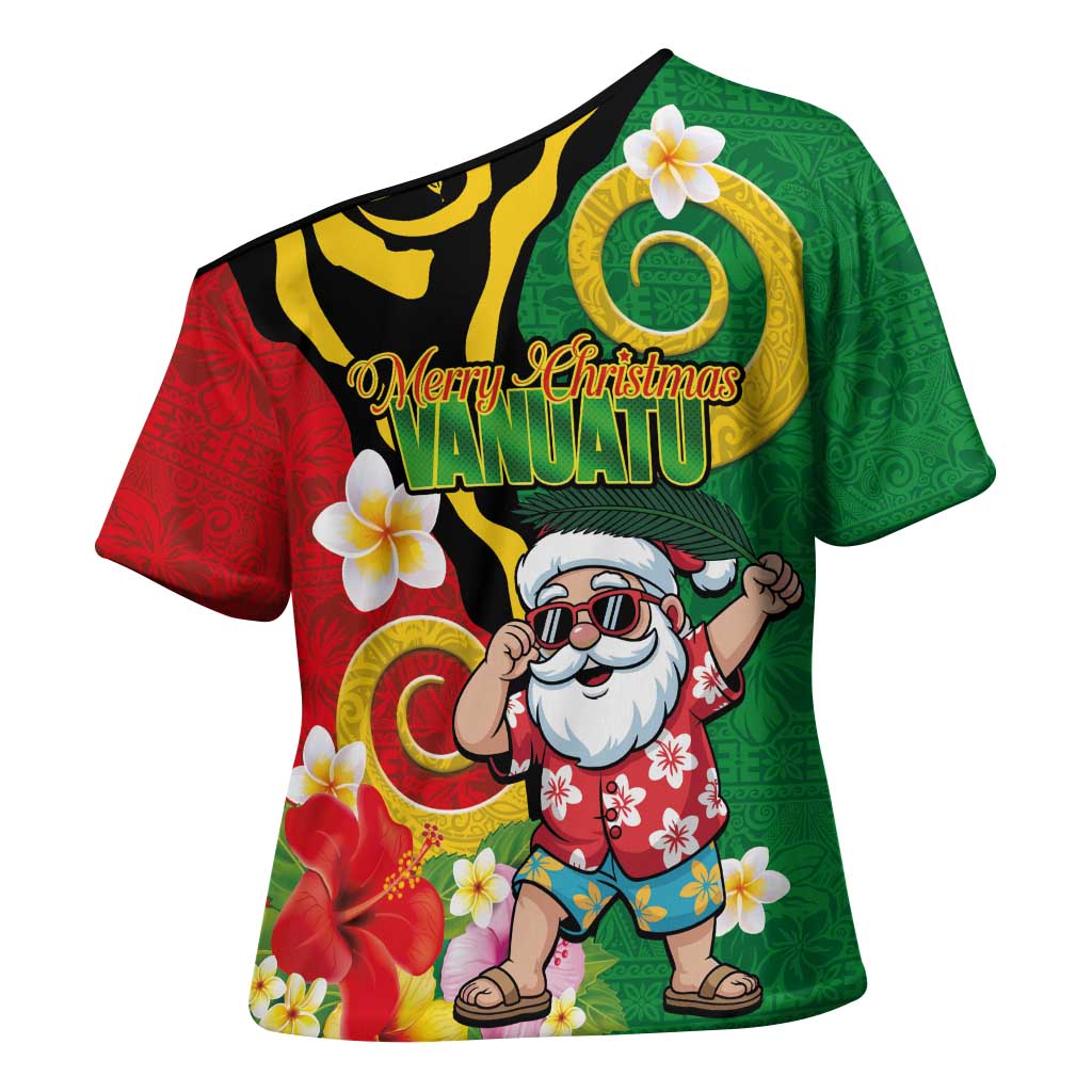 Vanuatu Christmas Cross Shoulder Shirt Funny Santa with Namele and Boar Tusk Tribal LT03 - Polynesian Pride