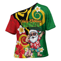 Vanuatu Christmas Cross Shoulder Shirt Funny Santa with Namele and Boar Tusk Tribal LT03 - Polynesian Pride