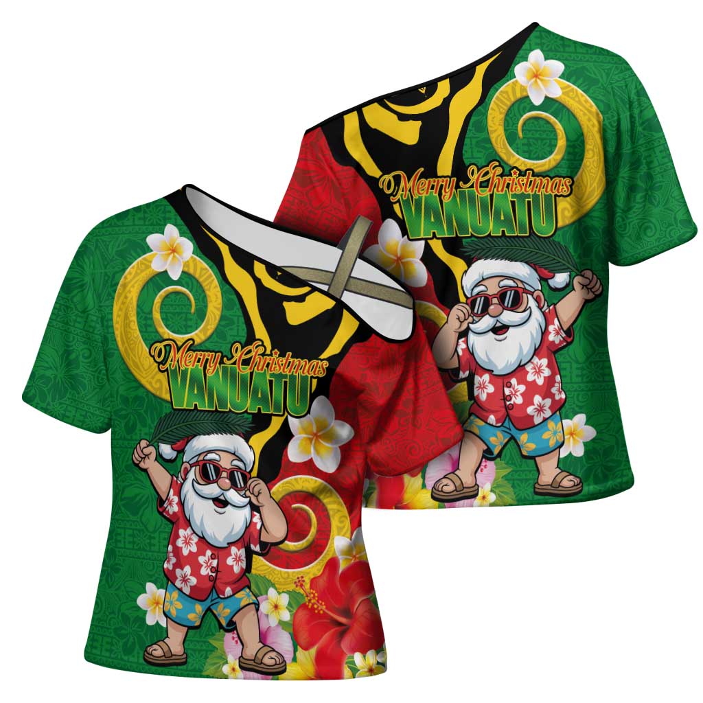 Vanuatu Christmas Cross Shoulder Shirt Funny Santa with Namele and Boar Tusk Tribal LT03 - Polynesian Pride