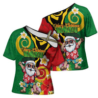 Vanuatu Christmas Cross Shoulder Shirt Funny Santa with Namele and Boar Tusk Tribal LT03 - Polynesian Pride