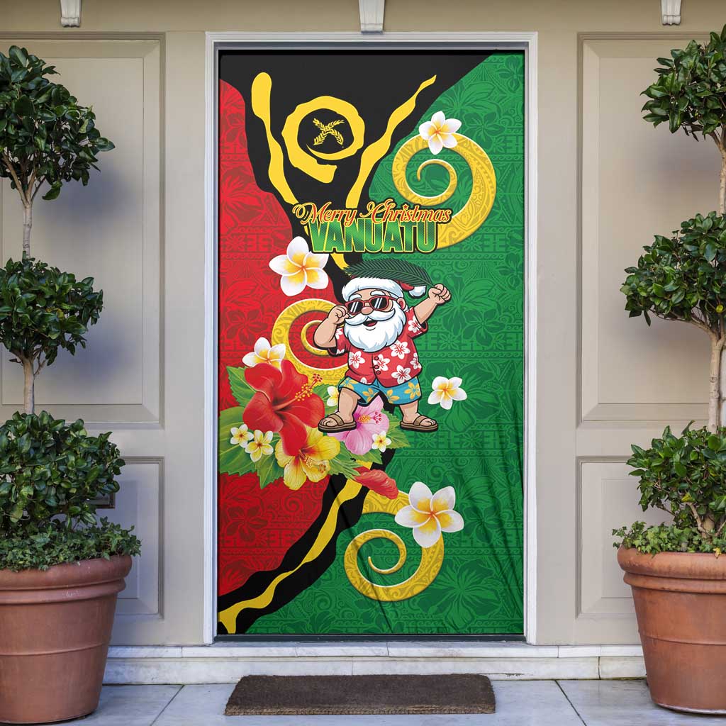 Vanuatu Christmas Door Cover Funny Santa with Namele and Boar Tusk Tribal LT03 Green - Polynesian Pride