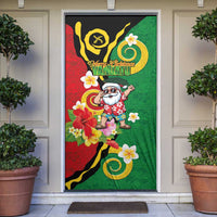 Vanuatu Christmas Door Cover Funny Santa with Namele and Boar Tusk Tribal LT03 Green - Polynesian Pride