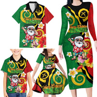 Vanuatu Christmas Family Matching Long Sleeve Bodycon Dress and Hawaiian Shirt Funny Santa with Namele and Boar Tusk Tribal LT03 - Polynesian Pride