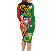 Vanuatu Christmas Family Matching Long Sleeve Bodycon Dress and Hawaiian Shirt Funny Santa with Namele and Boar Tusk Tribal LT03 - Polynesian Pride