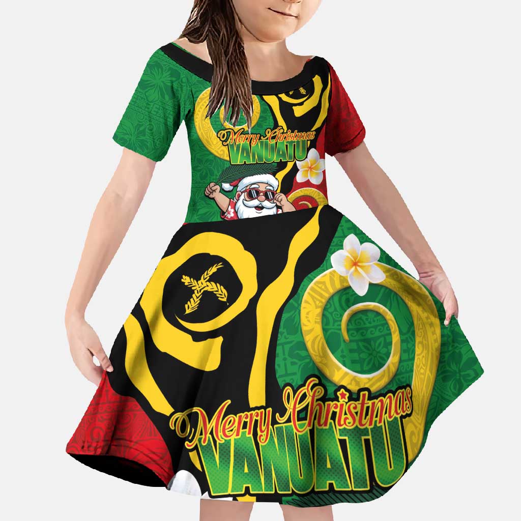 Vanuatu Christmas Family Matching Mermaid Dress and Hawaiian Shirt Funny Santa with Namele and Boar Tusk Tribal LT03 Daughter's Dress Green - Polynesian Pride