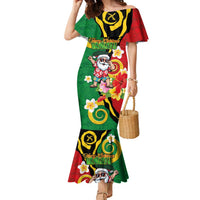 Vanuatu Christmas Family Matching Mermaid Dress and Hawaiian Shirt Funny Santa with Namele and Boar Tusk Tribal LT03 Mom's Dress Green - Polynesian Pride