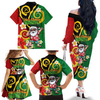 Vanuatu Christmas Family Matching Off The Shoulder Long Sleeve Dress and Hawaiian Shirt Funny Santa with Namele and Boar Tusk Tribal LT03 - Polynesian Pride