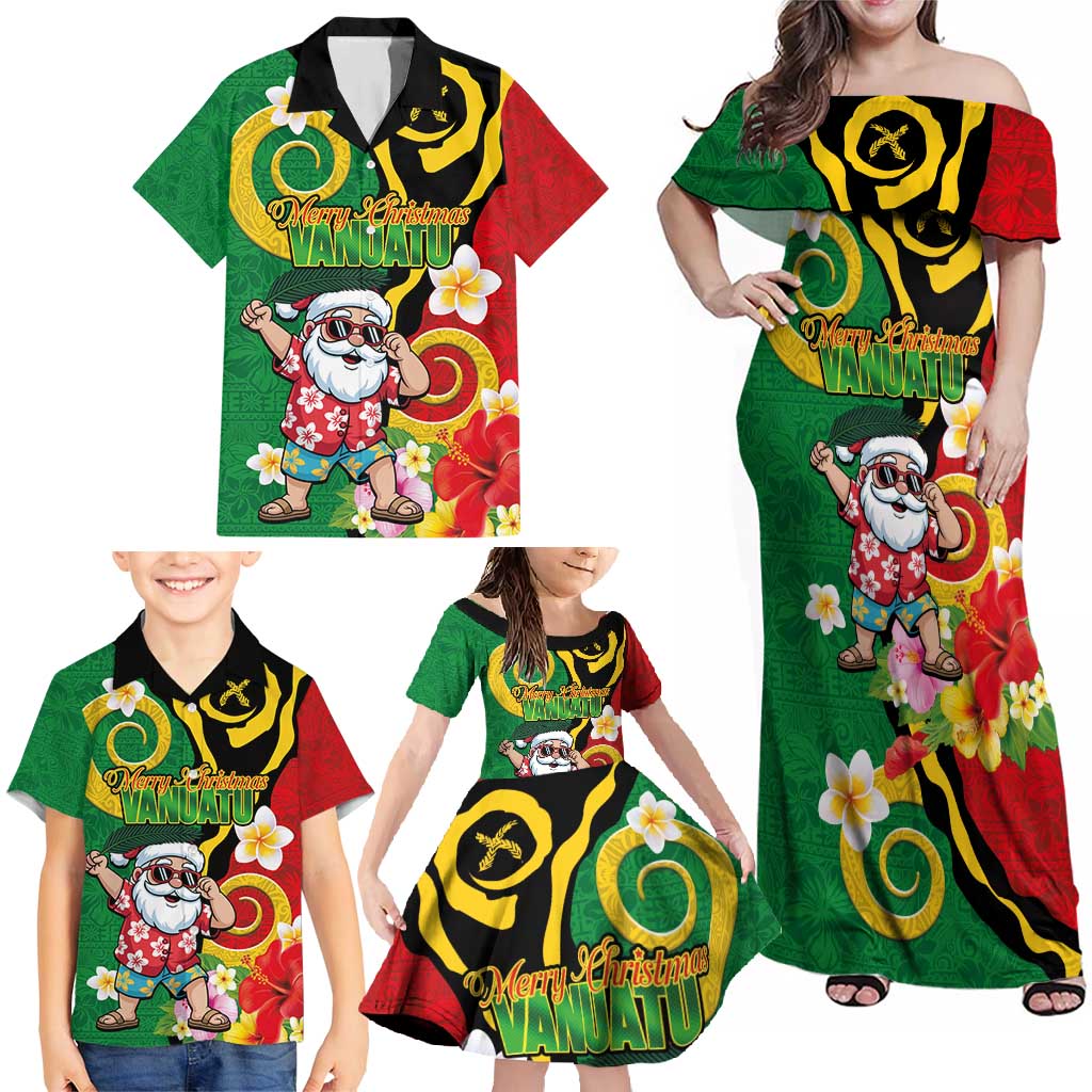 Vanuatu Christmas Family Matching Off Shoulder Maxi Dress and Hawaiian Shirt Funny Santa with Namele and Boar Tusk Tribal LT03 - Polynesian Pride