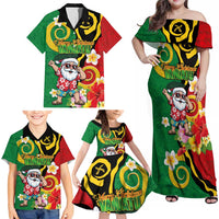 Vanuatu Christmas Family Matching Off Shoulder Maxi Dress and Hawaiian Shirt Funny Santa with Namele and Boar Tusk Tribal LT03 - Polynesian Pride
