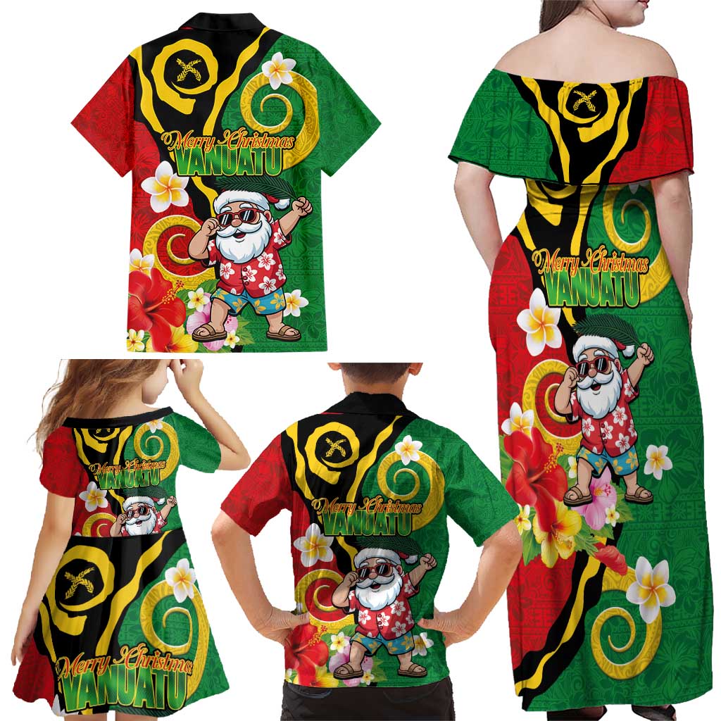 Vanuatu Christmas Family Matching Off Shoulder Maxi Dress and Hawaiian Shirt Funny Santa with Namele and Boar Tusk Tribal LT03 - Polynesian Pride