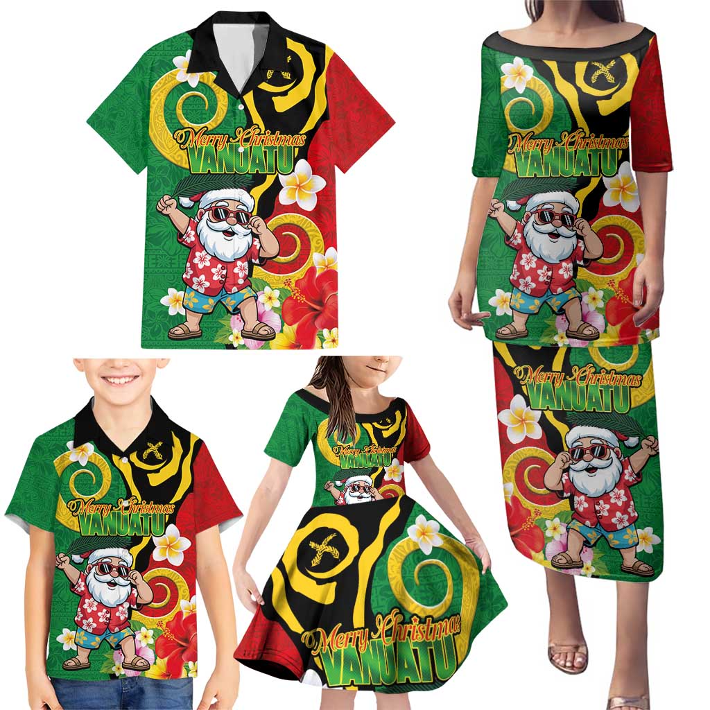 Vanuatu Christmas Family Matching Puletasi and Hawaiian Shirt Funny Santa with Namele and Boar Tusk Tribal LT03 - Polynesian Pride