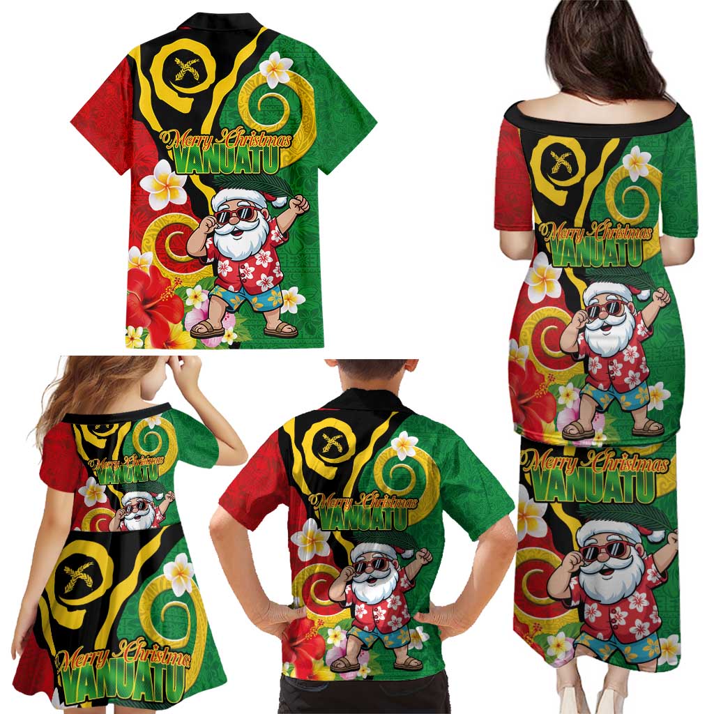 Vanuatu Christmas Family Matching Puletasi and Hawaiian Shirt Funny Santa with Namele and Boar Tusk Tribal LT03 - Polynesian Pride