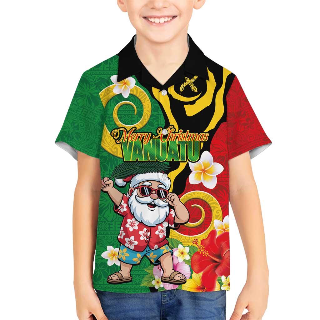 Vanuatu Christmas Family Matching Puletasi and Hawaiian Shirt Funny Santa with Namele and Boar Tusk Tribal LT03 Son's Shirt Green - Polynesian Pride