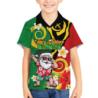 Vanuatu Christmas Family Matching Puletasi and Hawaiian Shirt Funny Santa with Namele and Boar Tusk Tribal LT03 Son's Shirt Green - Polynesian Pride