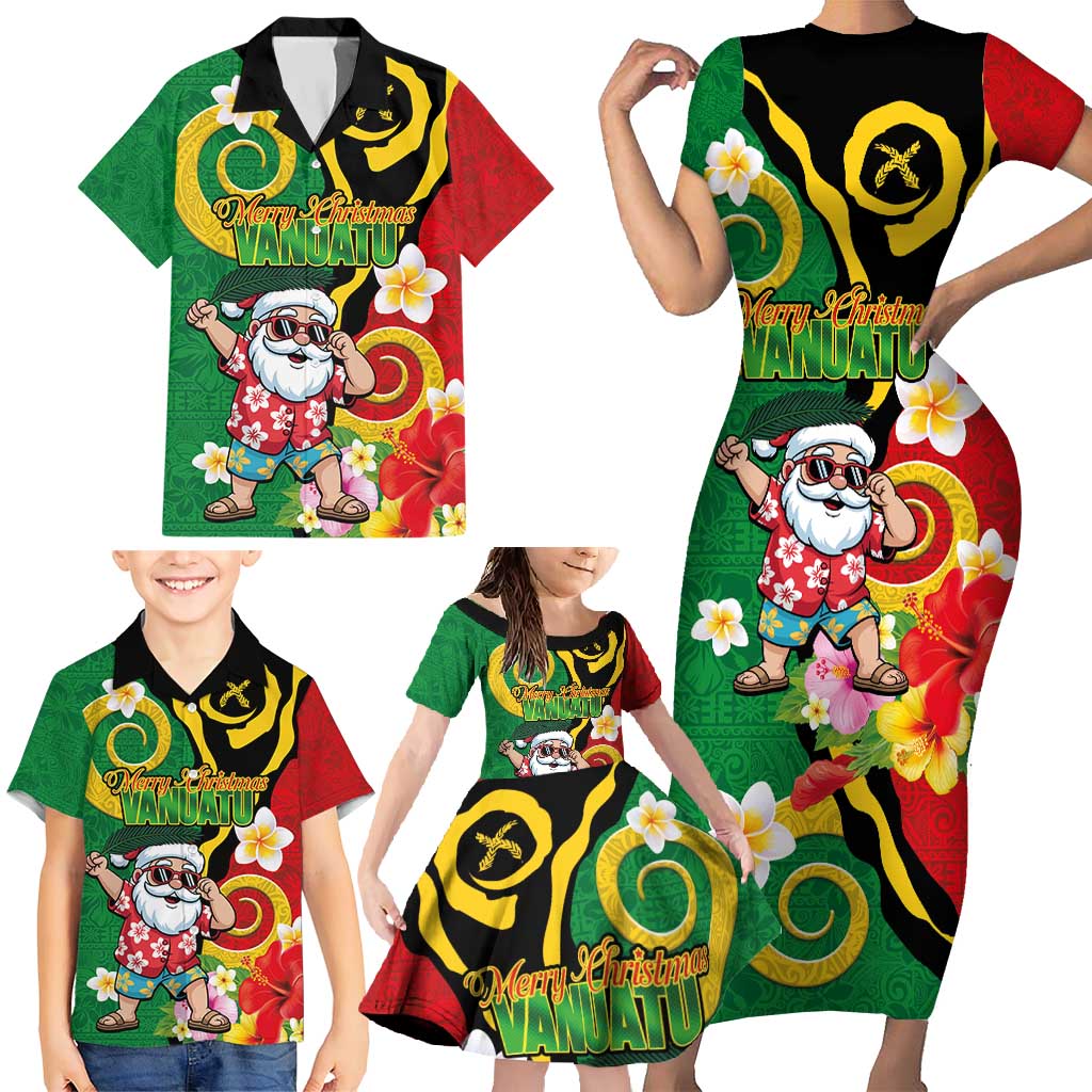 Vanuatu Christmas Family Matching Short Sleeve Bodycon Dress and Hawaiian Shirt Funny Santa with Namele and Boar Tusk Tribal LT03 - Polynesian Pride