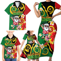 Vanuatu Christmas Family Matching Short Sleeve Bodycon Dress and Hawaiian Shirt Funny Santa with Namele and Boar Tusk Tribal LT03 - Polynesian Pride