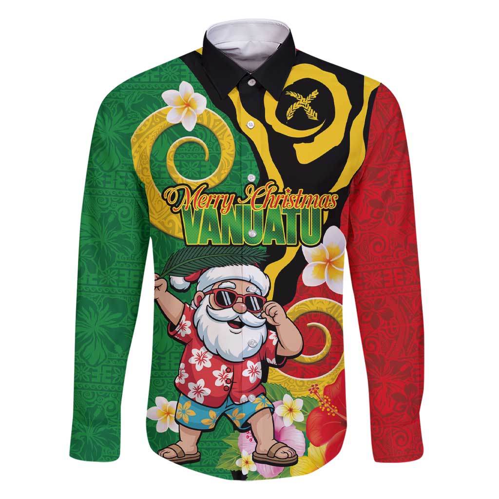 Vanuatu Christmas Family Matching Short Sleeve Bodycon Dress and Hawaiian Shirt Funny Santa with Namele and Boar Tusk Tribal LT03 Dad's Shirt - Long Sleeve Green - Polynesian Pride
