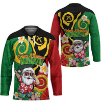 Vanuatu Christmas Hockey Jersey Funny Santa with Namele and Boar Tusk Tribal LT03 - Polynesian Pride