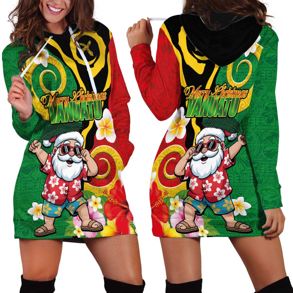 Vanuatu Christmas Hoodie Dress Funny Santa with Namele and Boar Tusk Tribal LT03 - Polynesian Pride