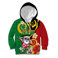 Vanuatu Christmas Kid Hoodie Funny Santa with Namele and Boar Tusk Tribal LT03 Hoodie Green - Polynesian Pride