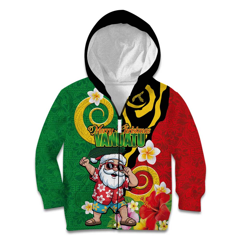 Vanuatu Christmas Kid Hoodie Funny Santa with Namele and Boar Tusk Tribal LT03 Zip Hoodie Green - Polynesian Pride