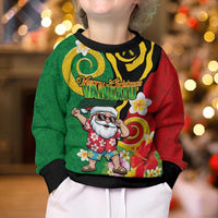 Vanuatu Christmas Kid Ugly Christmas Sweater Funny Santa with Namele and Boar Tusk Tribal LT03 - Polynesian Pride