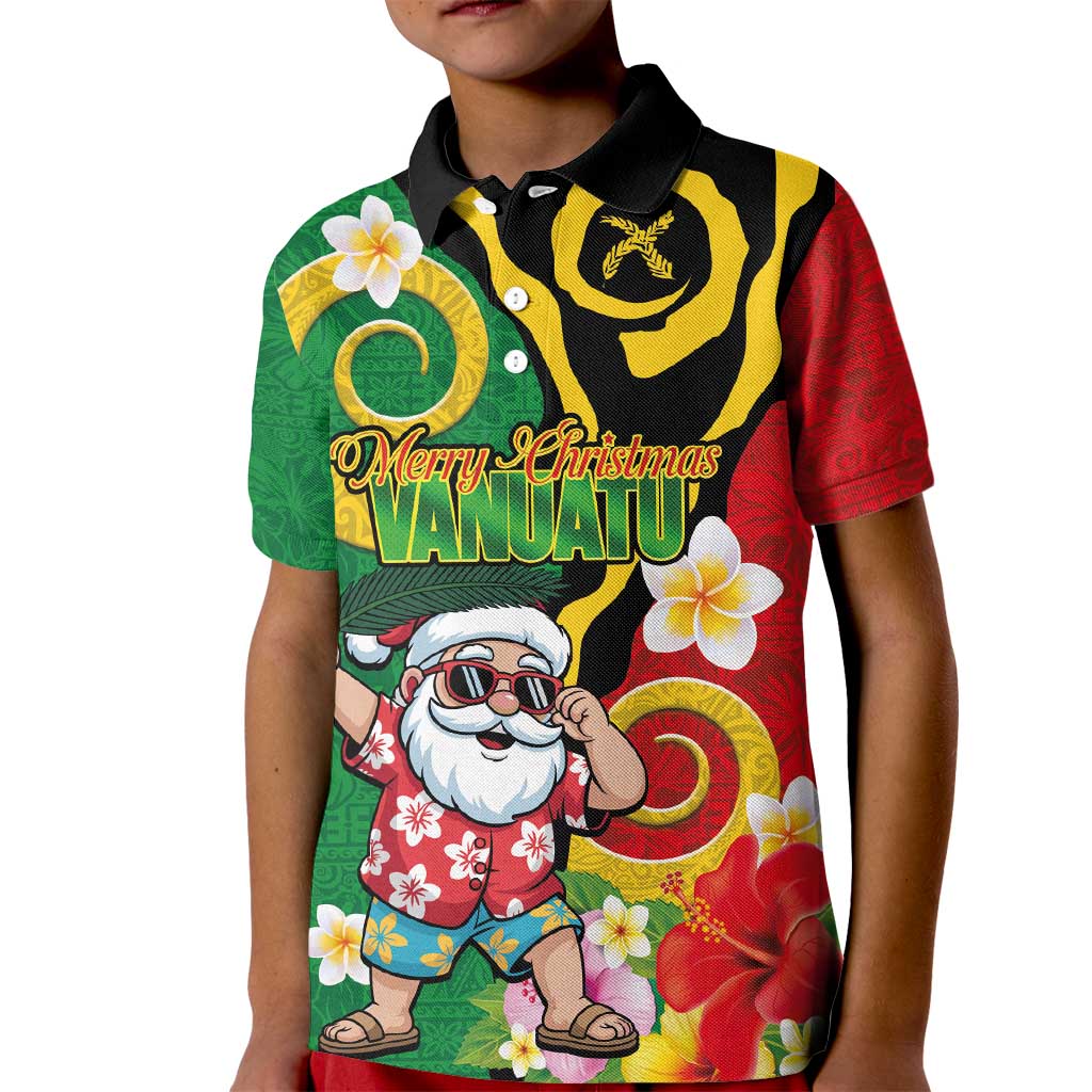 Vanuatu Christmas Kid Polo Shirt Funny Santa with Namele and Boar Tusk Tribal LT03 Kid Green - Polynesian Pride