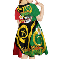 Vanuatu Christmas Kid Short Sleeve Dress Funny Santa with Namele and Boar Tusk Tribal LT03 - Polynesian Pride