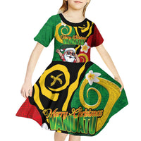 Vanuatu Christmas Kid Short Sleeve Dress Funny Santa with Namele and Boar Tusk Tribal LT03 - Polynesian Pride