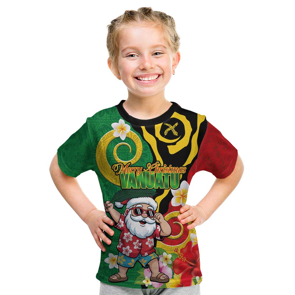 Vanuatu Christmas Kid T Shirt Funny Santa with Namele and Boar Tusk Tribal LT03 Green - Polynesian Pride