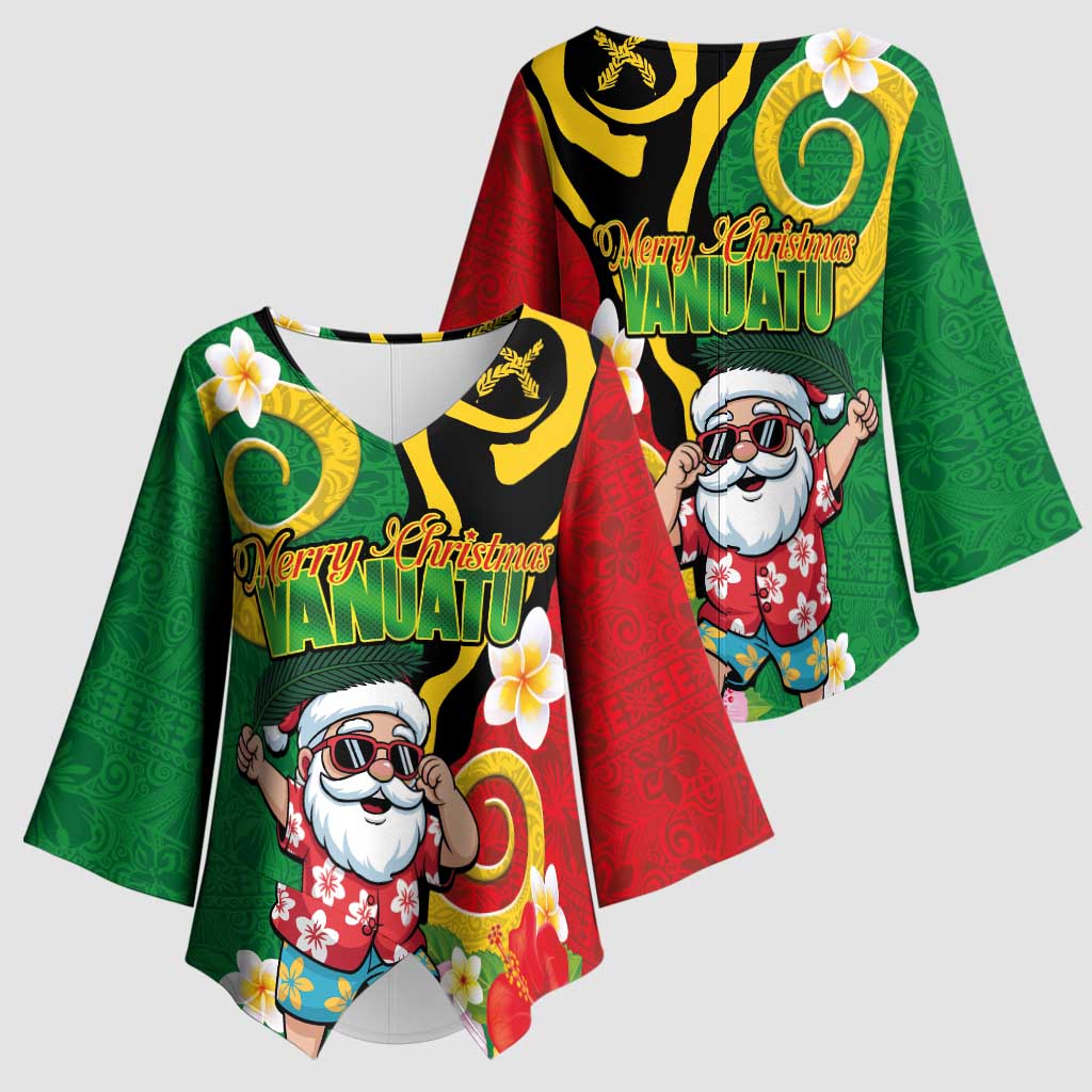 Vanuatu Christmas Kimono Sleeve Blouse Funny Santa with Namele and Boar Tusk Tribal LT03 - Polynesian Pride