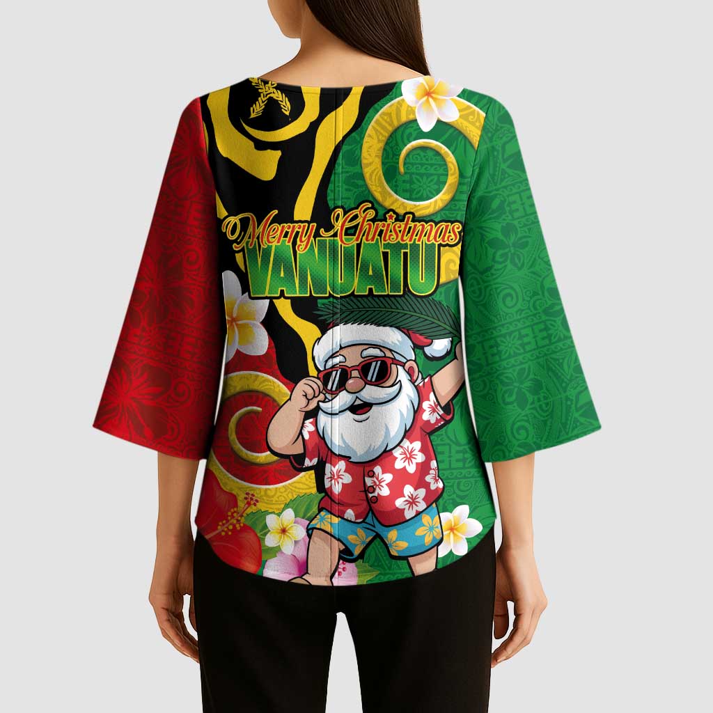 Vanuatu Christmas Kimono Sleeve Blouse Funny Santa with Namele and Boar Tusk Tribal LT03 - Polynesian Pride