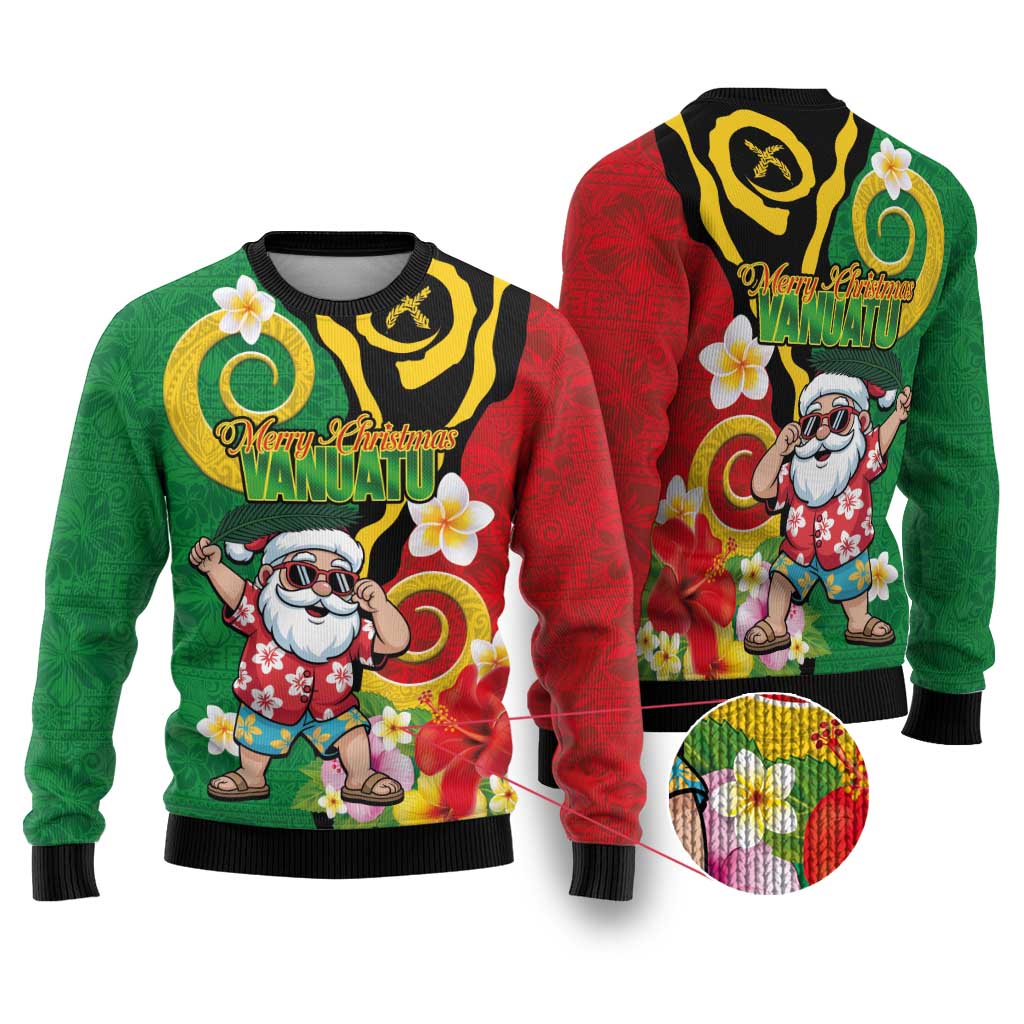 Vanuatu Christmas Ugly Christmas Sweater Funny Santa with Namele and Boar Tusk Tribal LT03 Green - Polynesian Pride