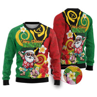 Vanuatu Christmas Ugly Christmas Sweater Funny Santa with Namele and Boar Tusk Tribal LT03 Green - Polynesian Pride