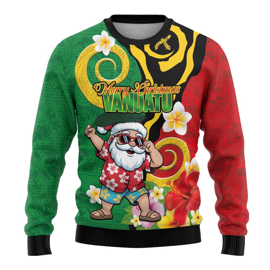 Vanuatu Christmas Ugly Christmas Sweater Funny Santa with Namele and Boar Tusk Tribal LT03 - Polynesian Pride